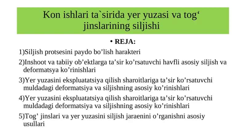 Yer yuzasi va tog‘ jinslarining siljishi