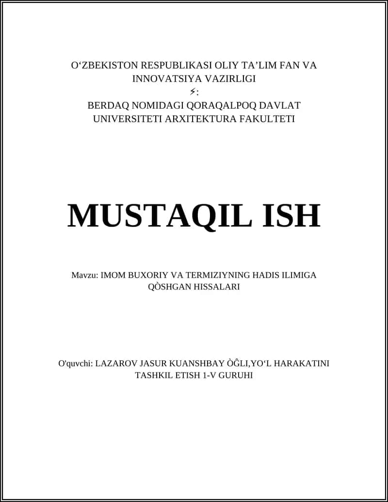 IMOM BUXORIY VA TERMIZIYNING HADIS ILIMIGA QÒSHGAN HISSALARI