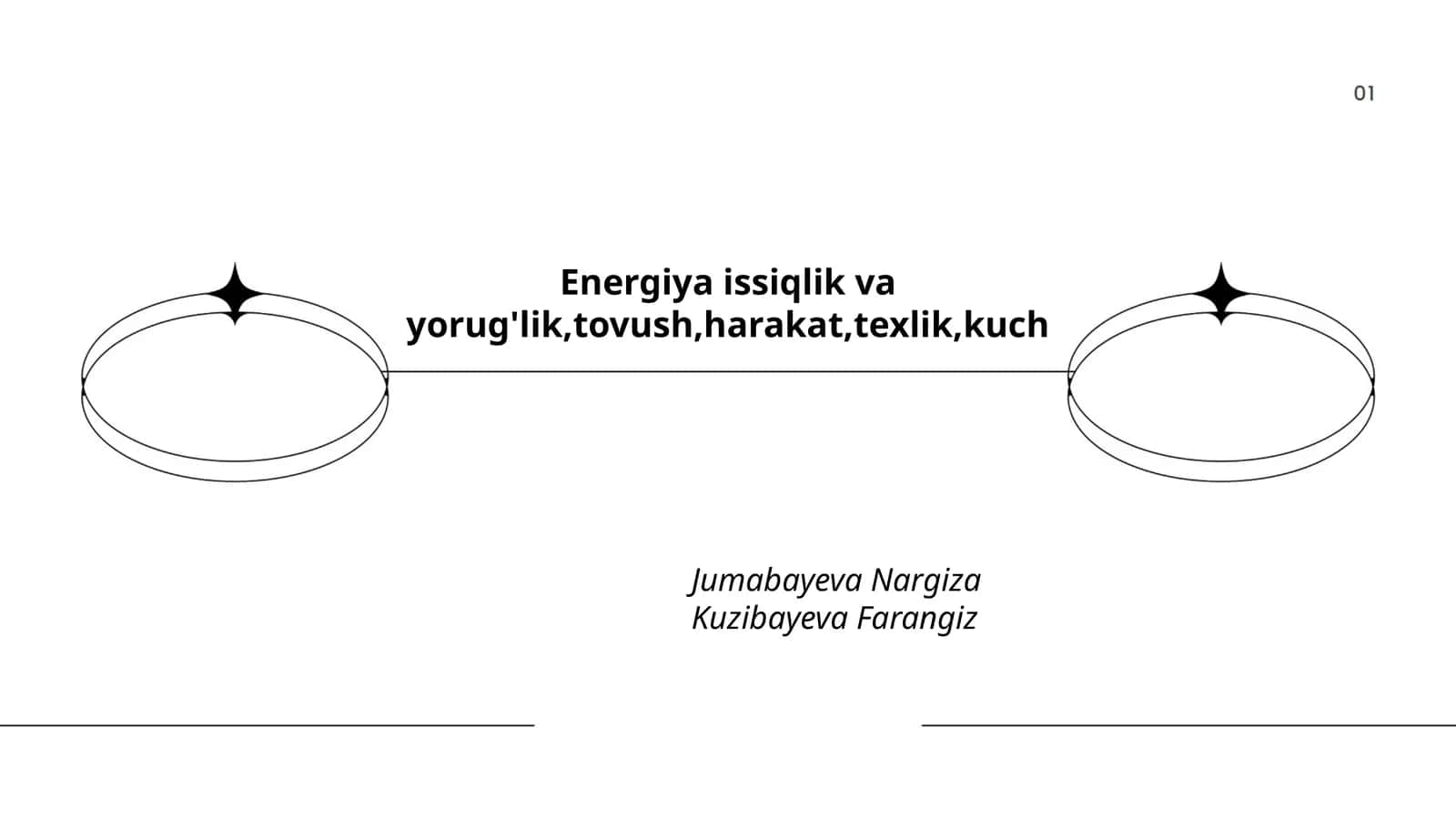 Energiya issiqlik va yorug'lik,tovush,harakat,texlik,kuch