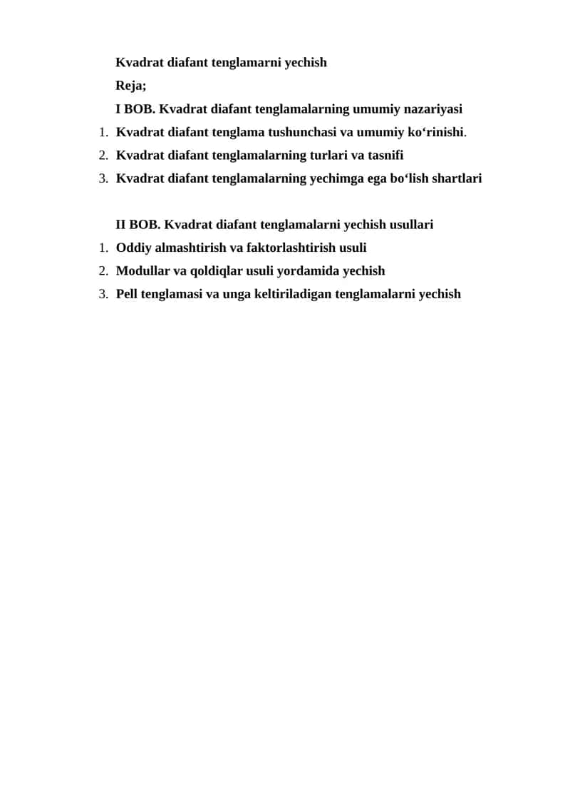 Kvadrat diafant tenglamalarni yechish