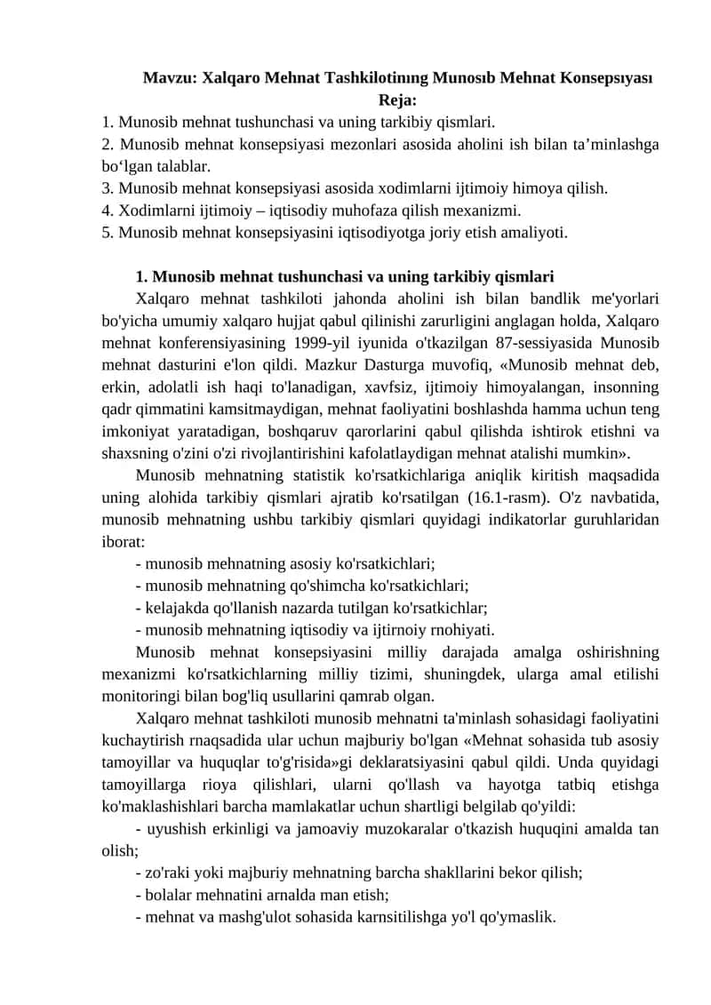 Munosib Mehnat Konsepsiyasi