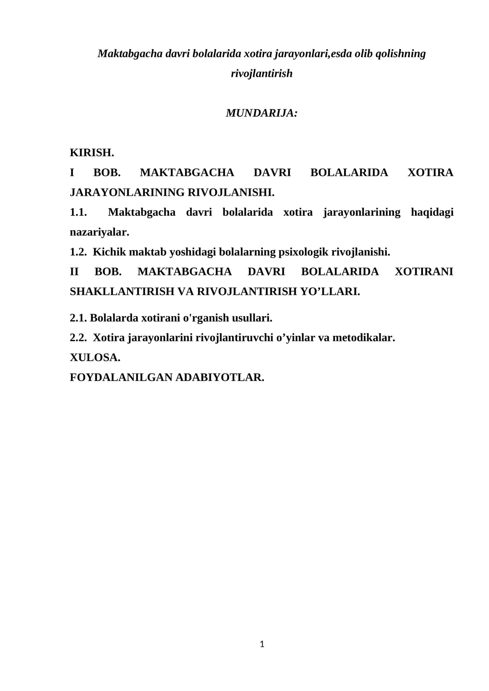 Maktabgacha bolalar xotira jarayonlari