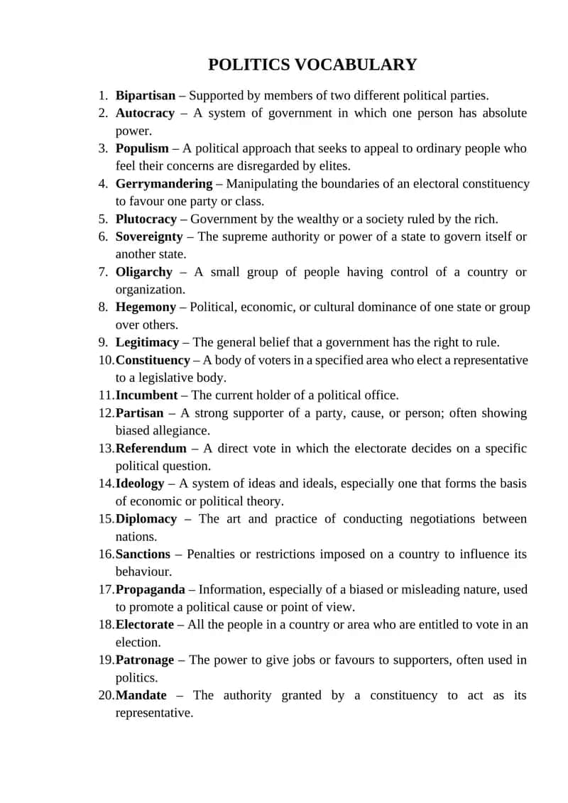 POLITICS VOCABULARY