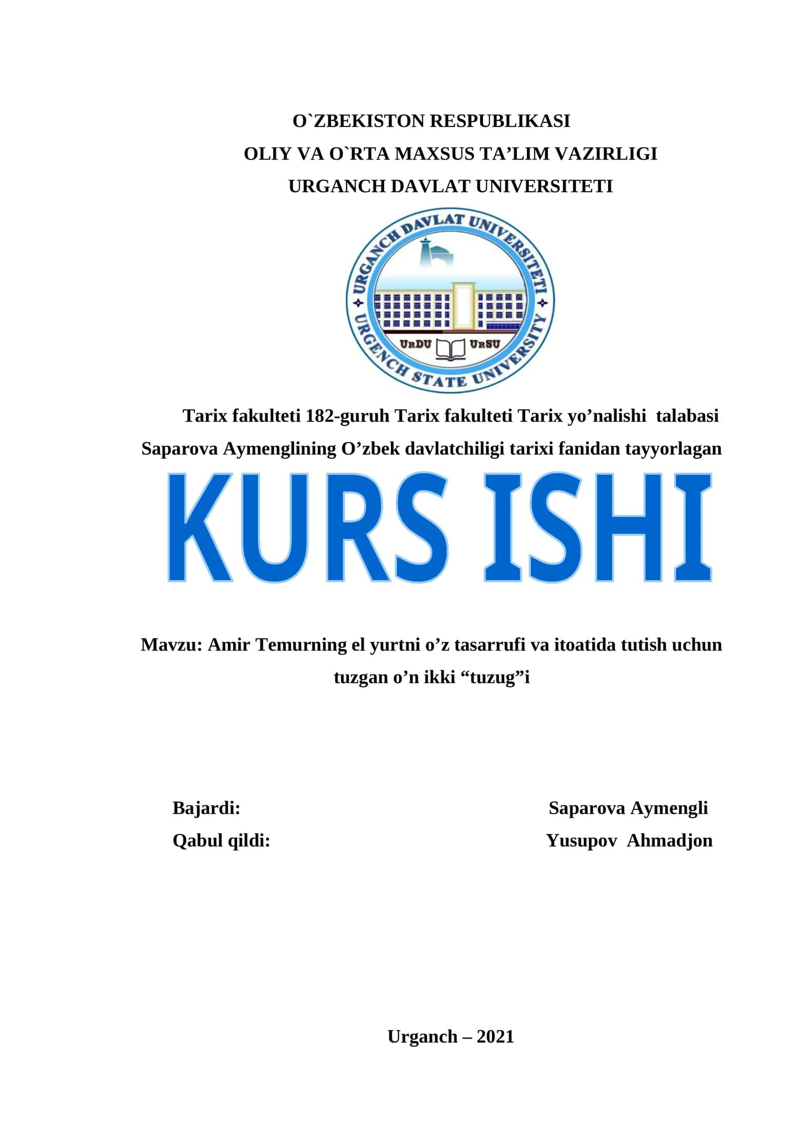 Amir Temurning el yurtni o’z tasarrufi va itoatida tutish uchun tuzgan o’n ikki “tuzug”i