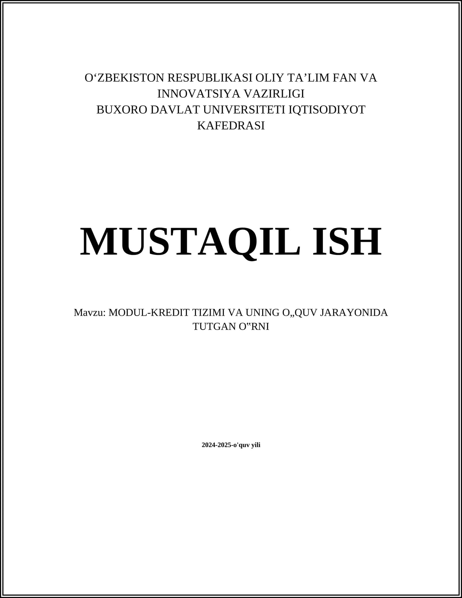 MODUL-KREDIT TIZIMI VA UNING O„QUV JARAYONIDA TUTGAN O‟RNI