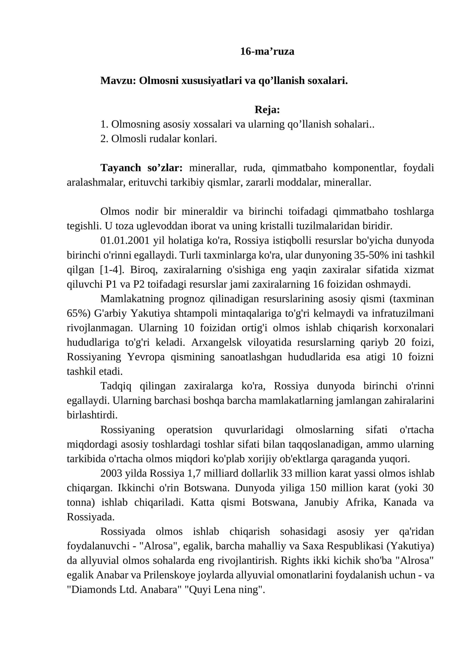 Olmosni xususiyatlari va qo'llanish soxalari
