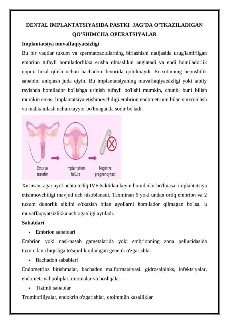DENTAL IMPLANTATSIYASIDA PASTKI JAG’DA O’TKAZILADIGAN QO’SHIMCHA OPERATSIYALAR