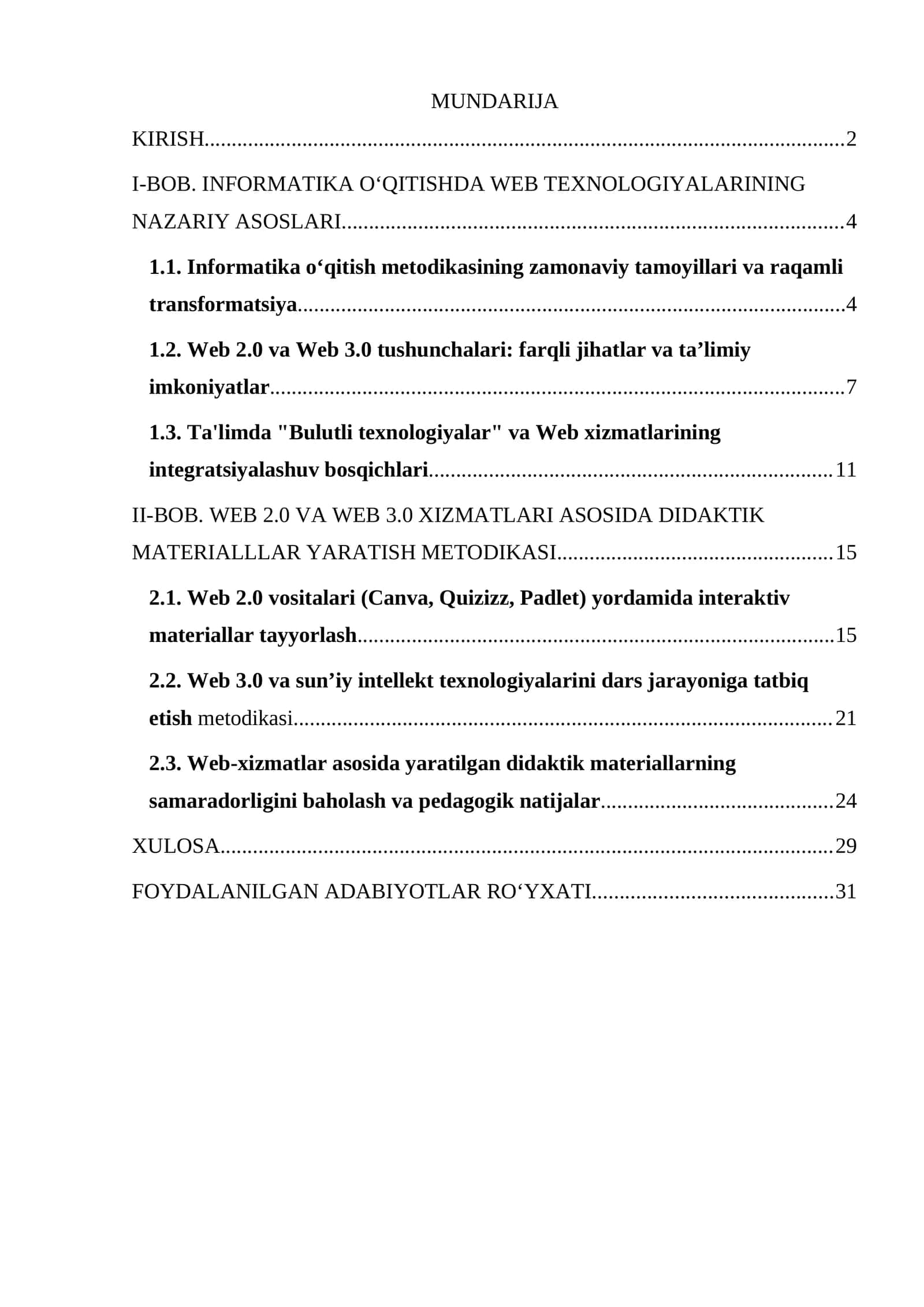 Web 2.0 va Web 3.0 xizmatlari asosida didaktik materiallar yaratish metodikasi.