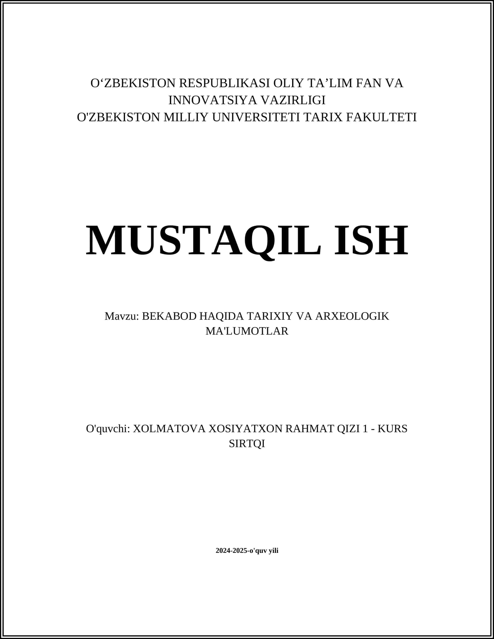 BEKABOD HAQIDA TARIXIY VA ARXEOLOGIK MA'LUMOTLAR