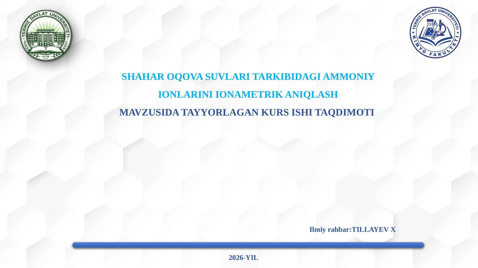 SHAHAR OQOVA SUVLARI TARKIBIDAGI AMMONIY IONLARINI IONAMETRIK ANIQLASH
