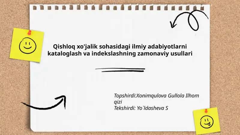 Qishloq xo'jalik sohasidagi ilmiy adabiyotlarni kataloglash va indekslashning zamonaviy usullari