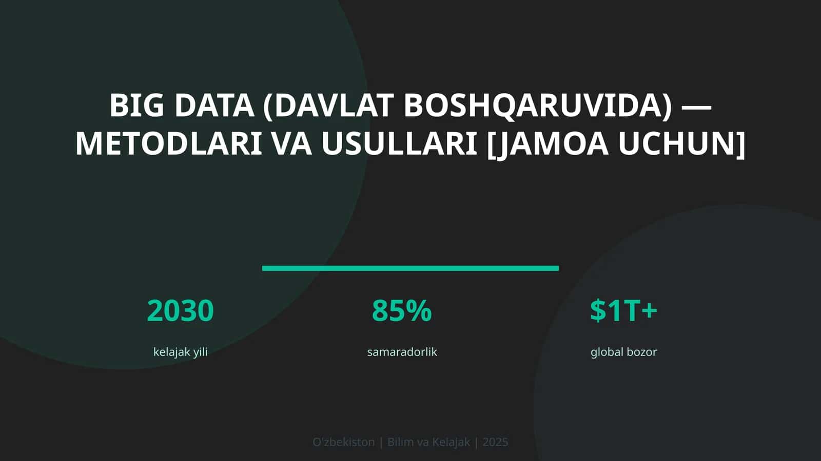 BIG DATA (DAVLAT BOSHQARUVIDA) — METODLARI VA USULLARI [JAMOA UCHUN]
