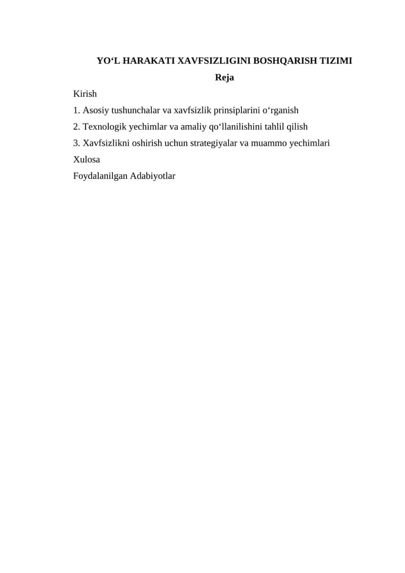 Yo‘l harakati xavfsizligini boshqarish tizimi