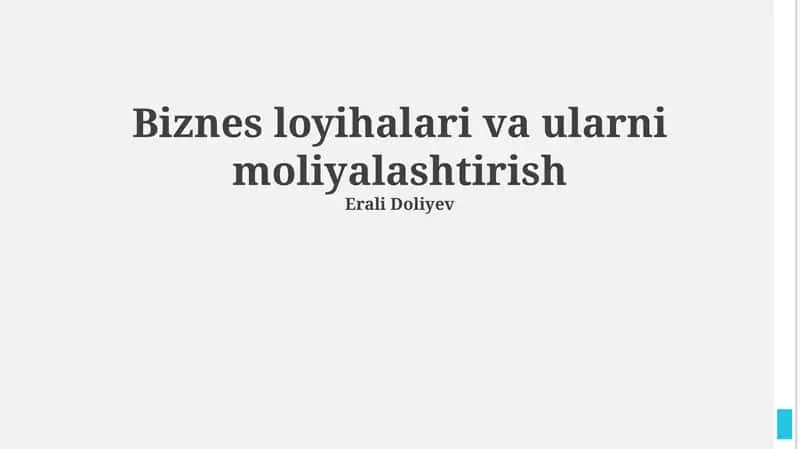 Loyiha Moliyalashtirish Asoslari