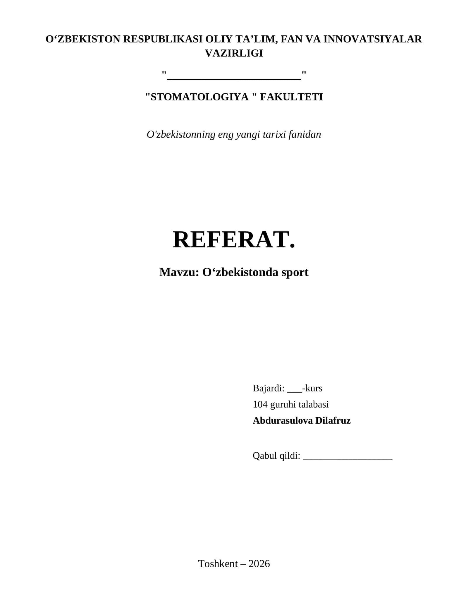 O‘zbekistonda sport