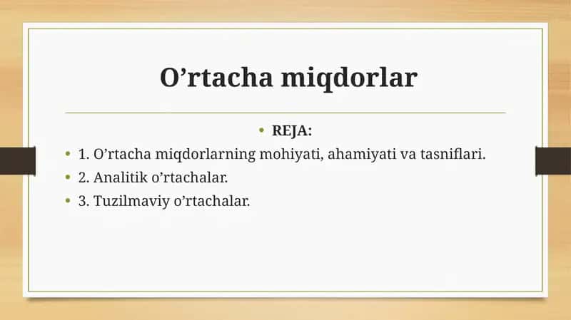 O’rtacha miqdorlar