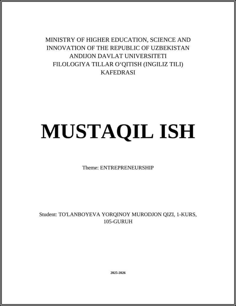 MUSTAQIL ISH Theme: ENTREPRENEURSHIP