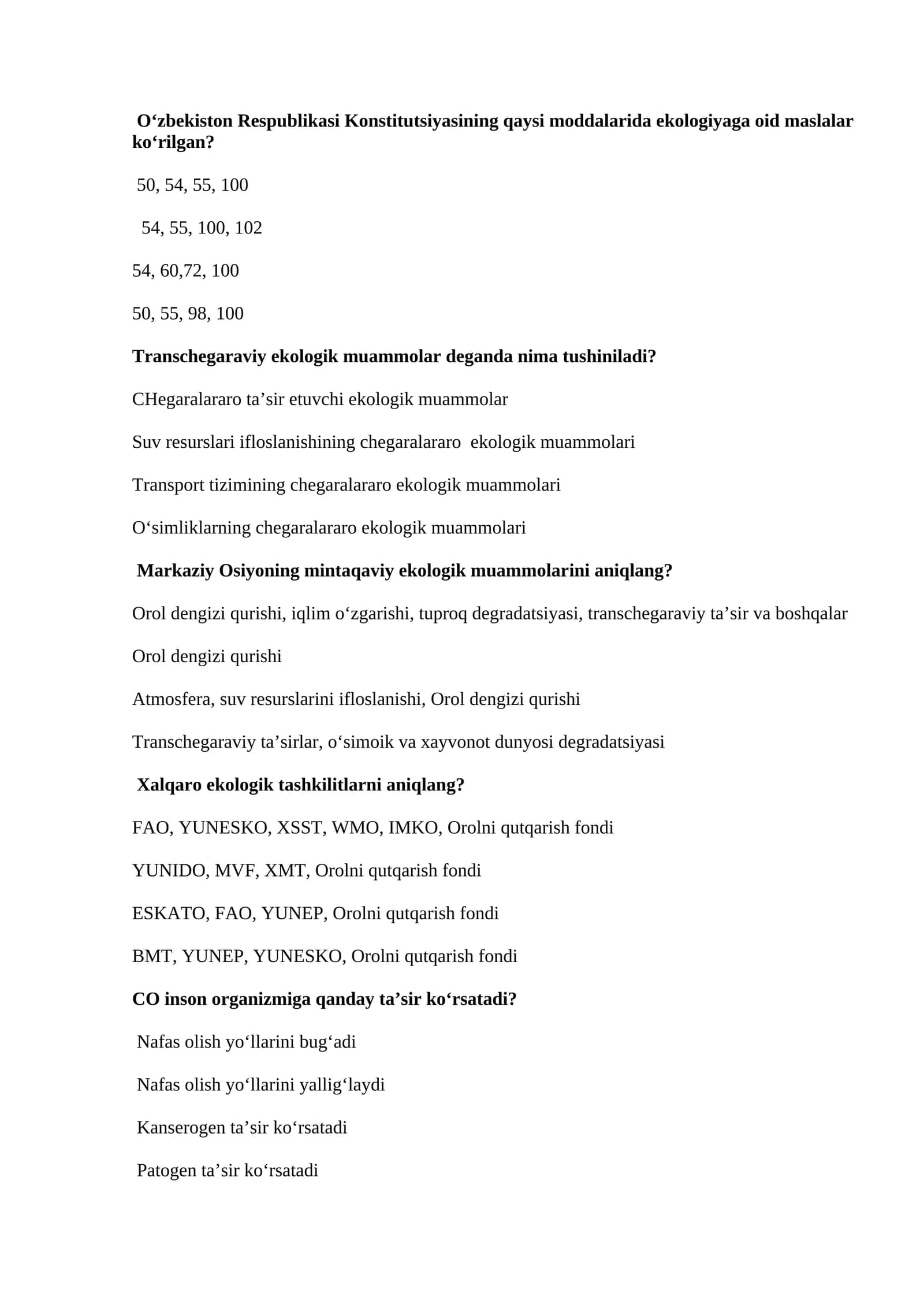 Ekologik muammolar va ularning echonlekleri