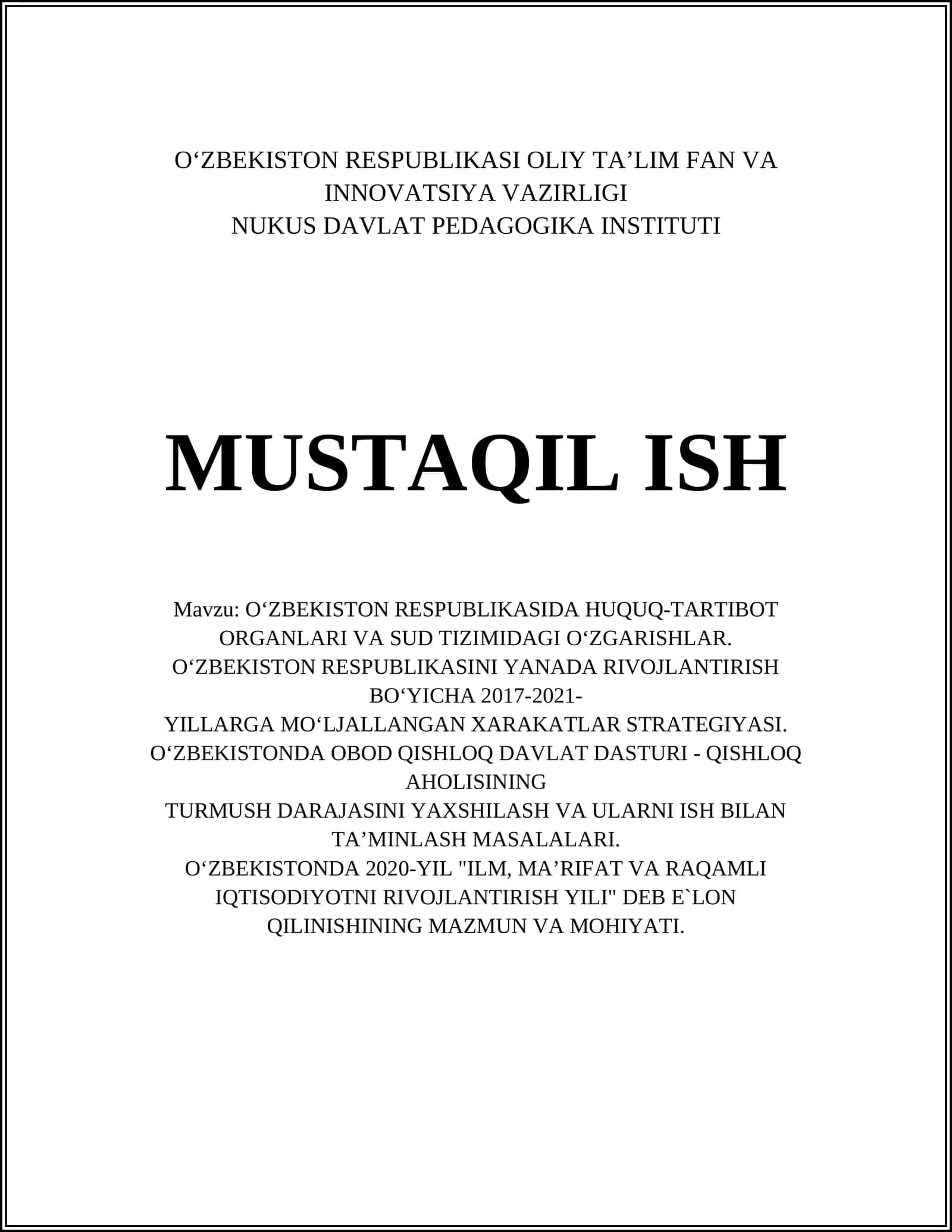 O‘ZBEKISTON RESPUBLIKASI HUQUQ-TARTIBOT ORGANLARI VA SUD TIZIMI