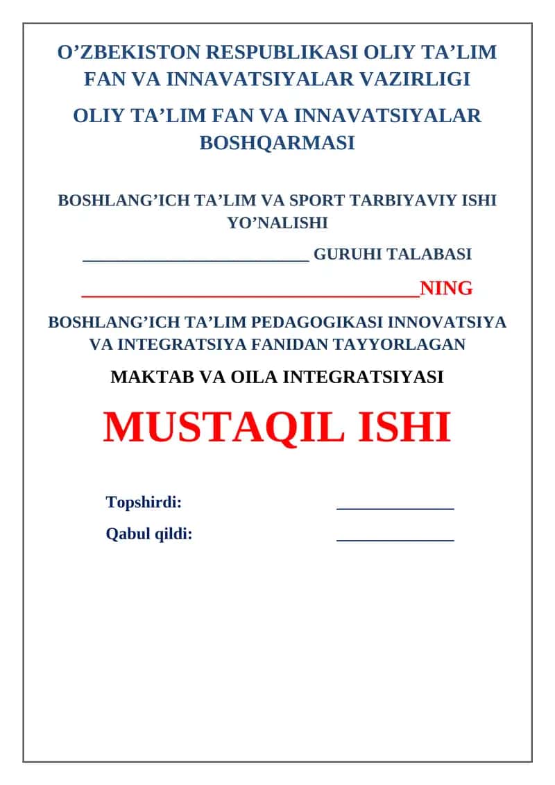 Maktab va Oila Integratsiyasi