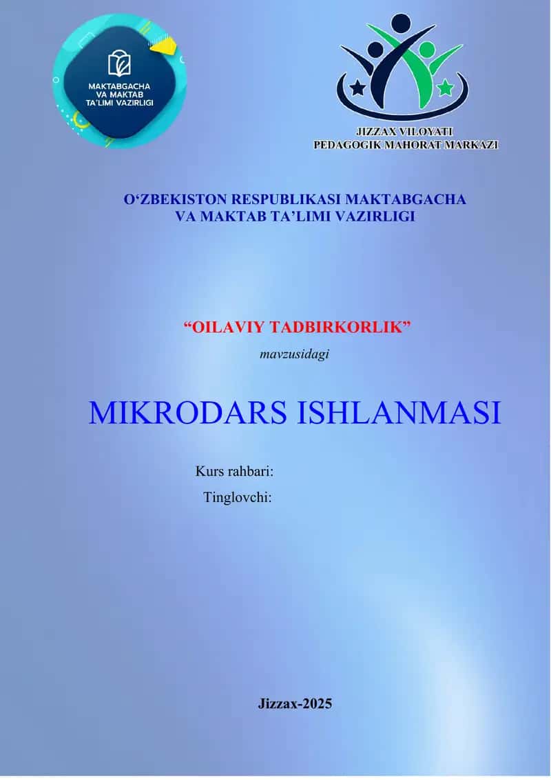 OILAVIY TADBIRKORLIK dars ishlanma