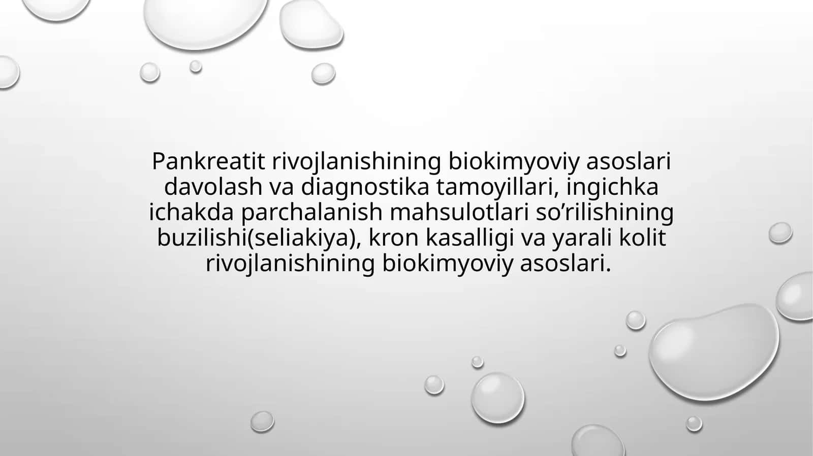 Pankreatit rivojlanishining biokimyoviy asoslari, davolash va diagnostika tamoyillari