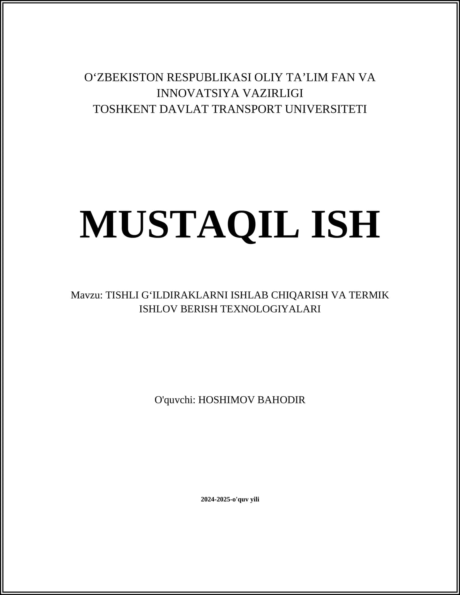 O‘q tishli g‘ildiraklar (Spur Gears)