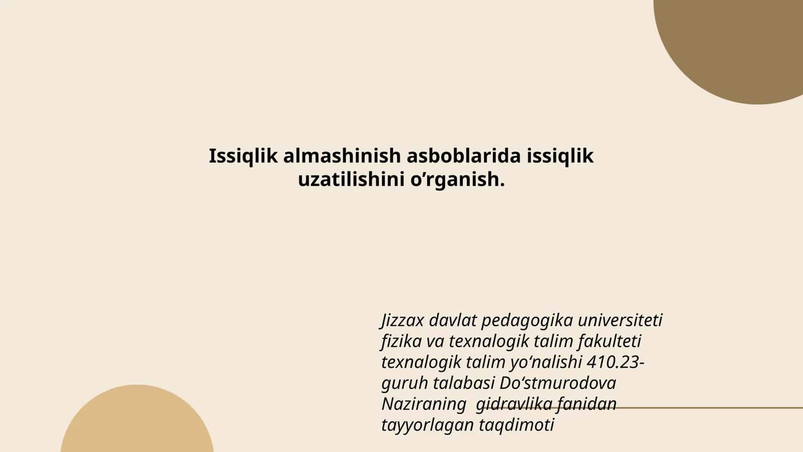 Gidravlika fanidan tayyorlagan taqdimot