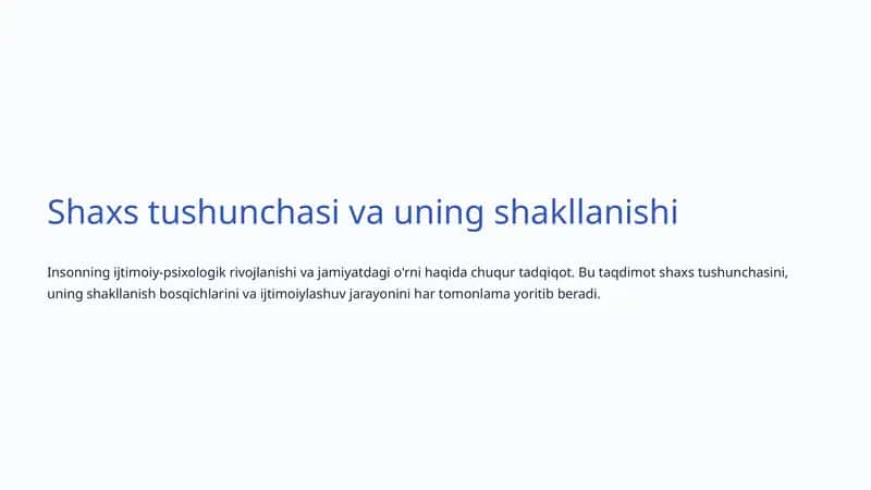 Shaxs tushunchasi va uning shakllanishi
