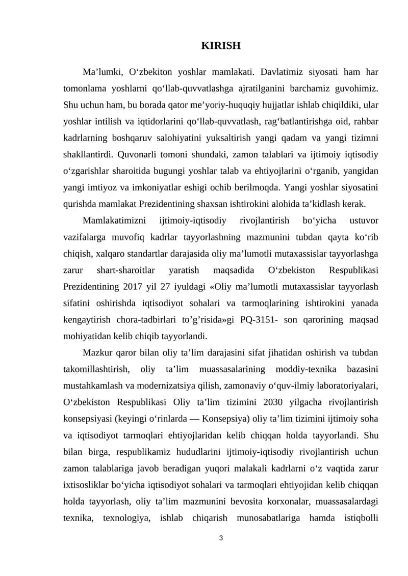 Oliy ma’lumotli mutaxassislar tayyorlash sifatini oshirishda iqtisodiyot sohalari va tarmoqlarining ishtirokini yanada kengaytirish chora-tadbirlari to’g’risida