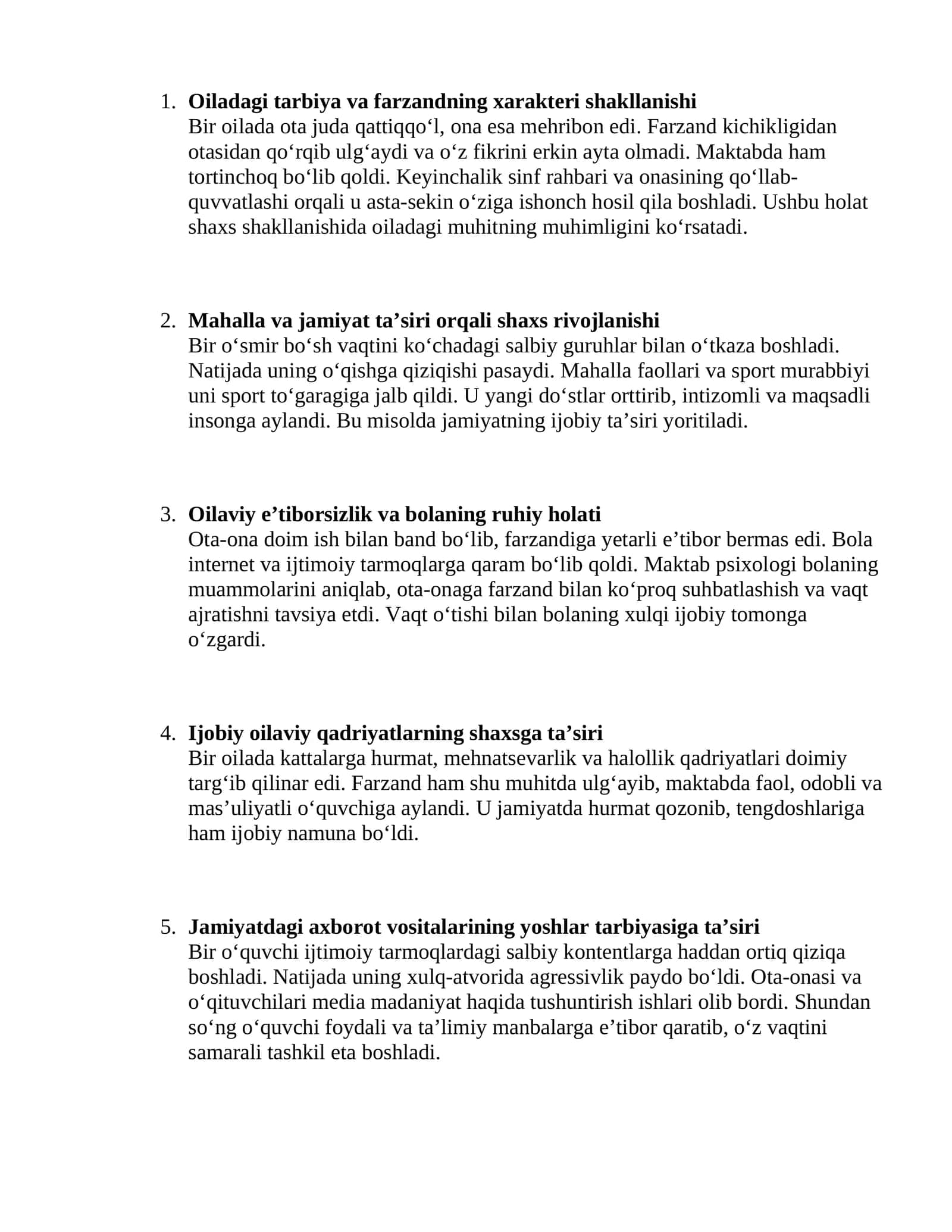 Oiladagi tarbiya va farzandning xarakteri shakllanishi