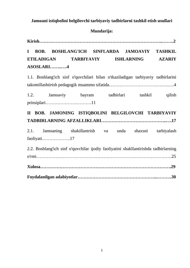 Jamoani istiqbolini belgilovchi tarbiyaviy tadbirlarni tashkil etish usullari