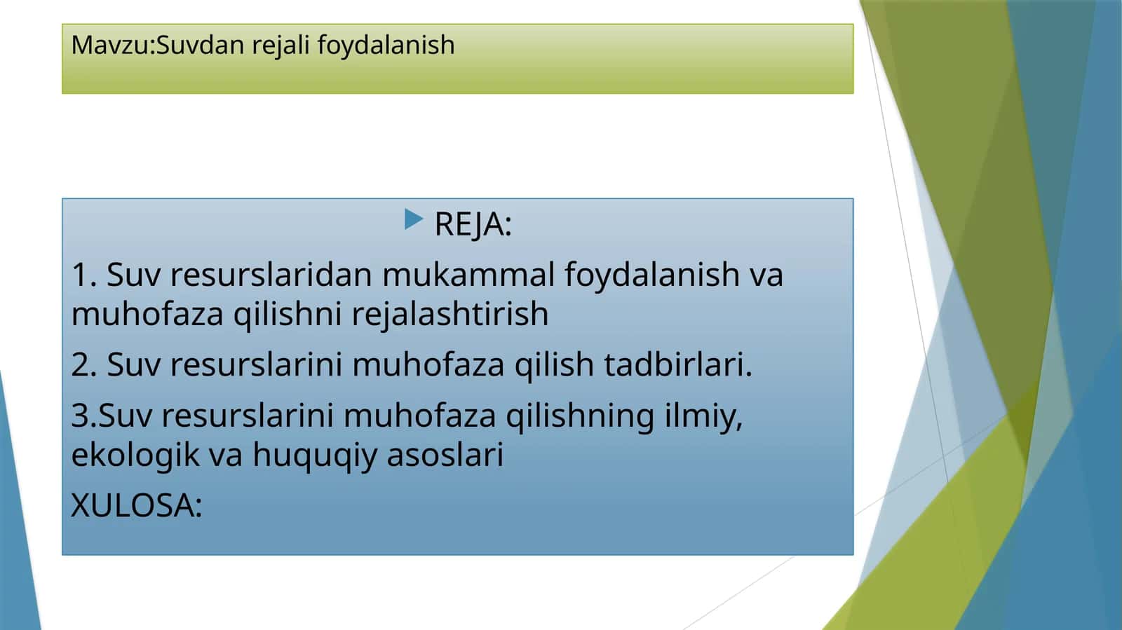 Suvdan reja foydalanish