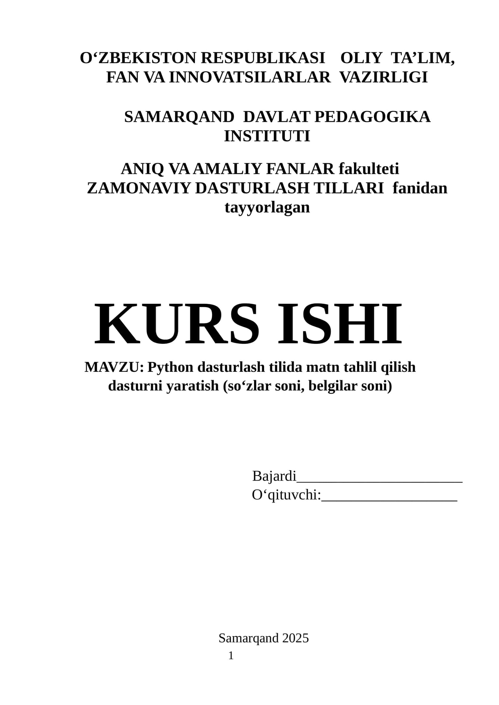 Python dasturlash tilida matn tahlil qilish dasturni yaratish (soʻzlar soni, belgilar soni).