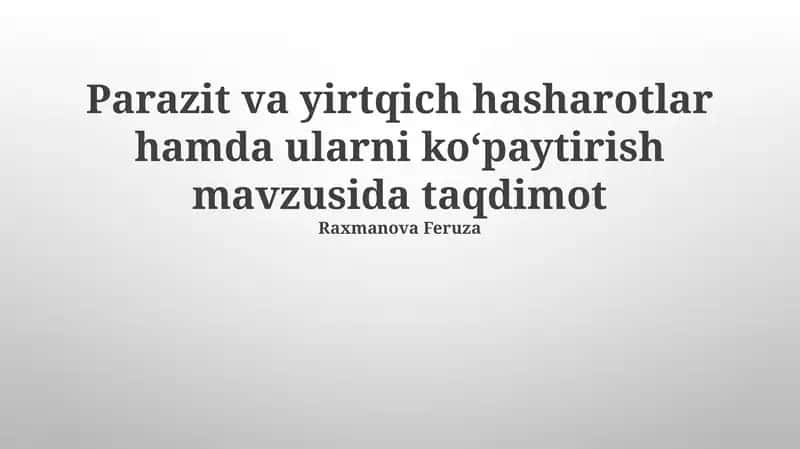 Parazit va Yirtqich Hasharotlar