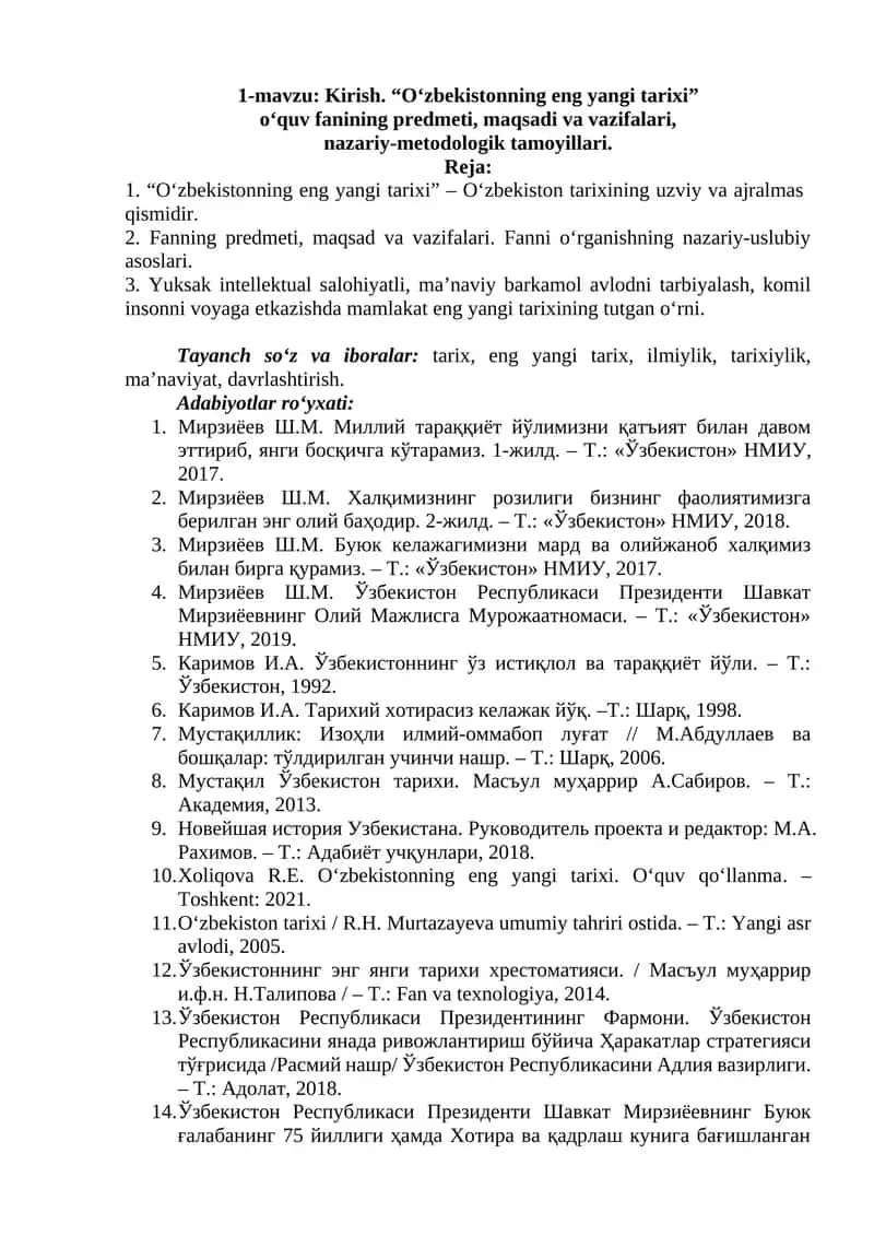 O‘zbekistonning eng yangi tarixi