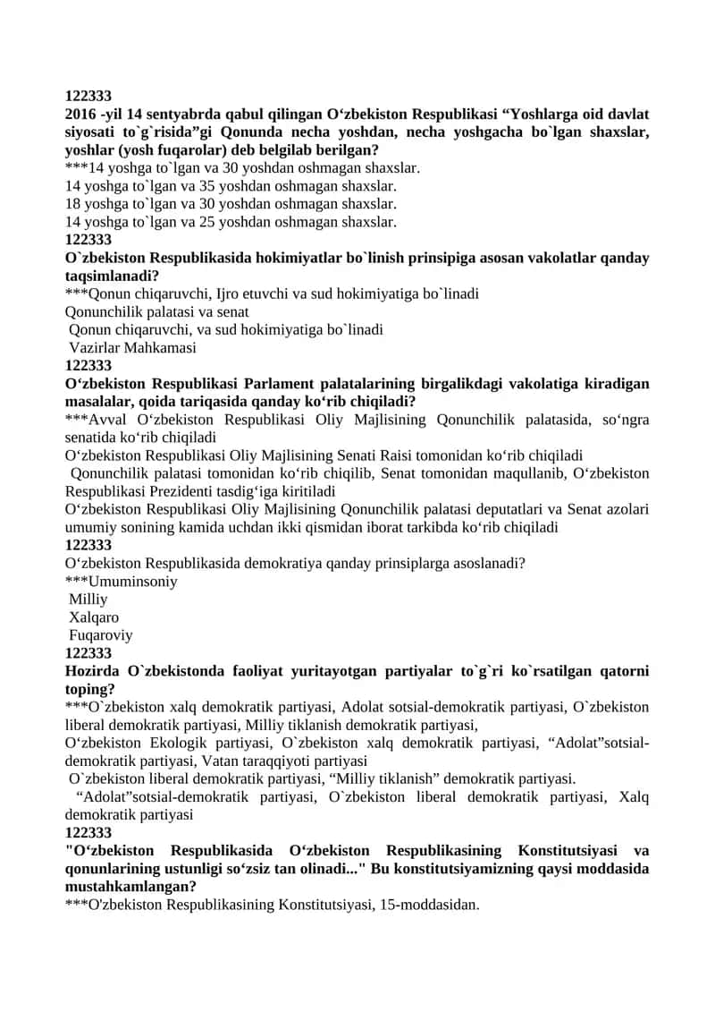 O‘zbekiston Respublikasi "Yoshlarga oid davlat siyosati to`g`risida”gi Qonun