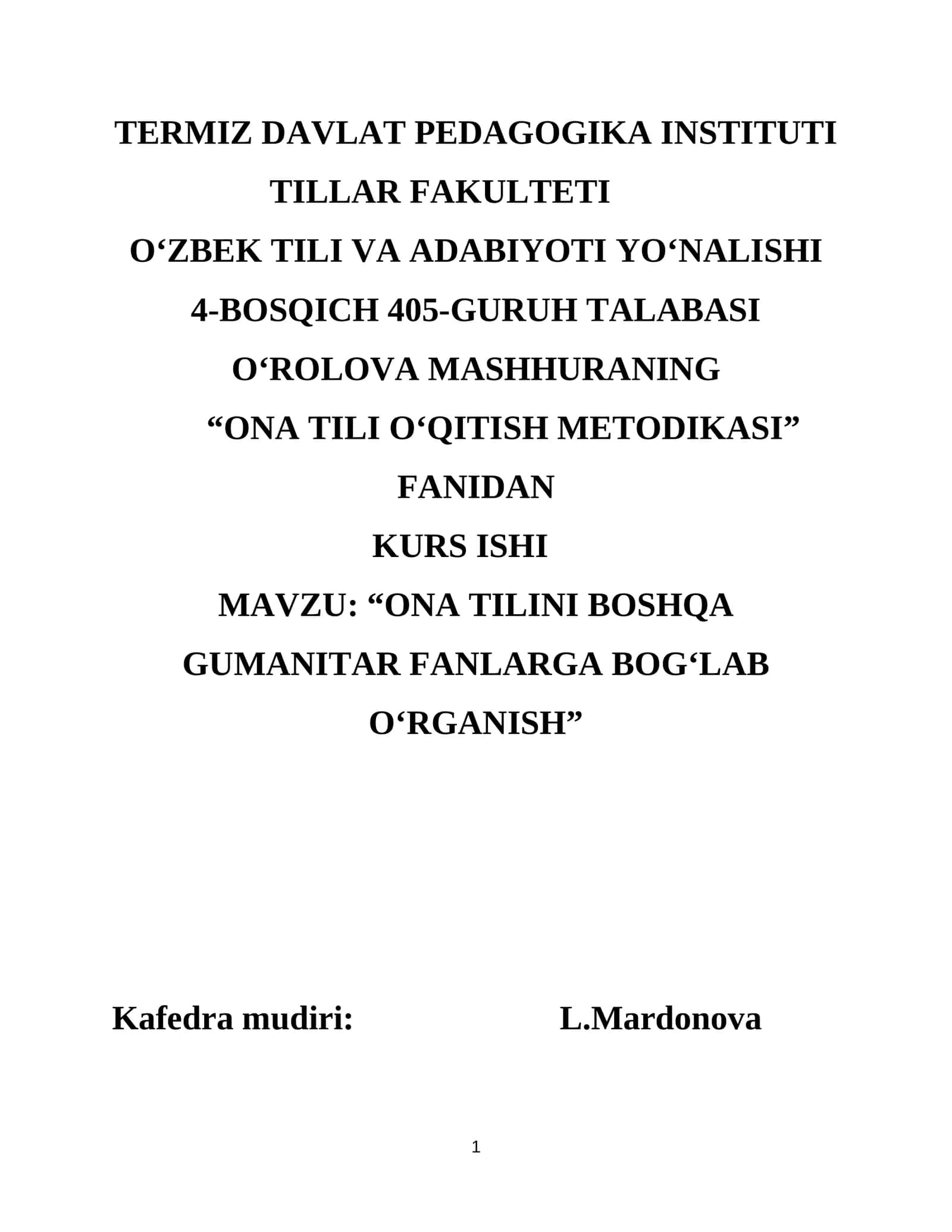 "ONA TILINI BOSHQA GUMANITAR FANLARGA BOG‘LAB O‘RGANISH"