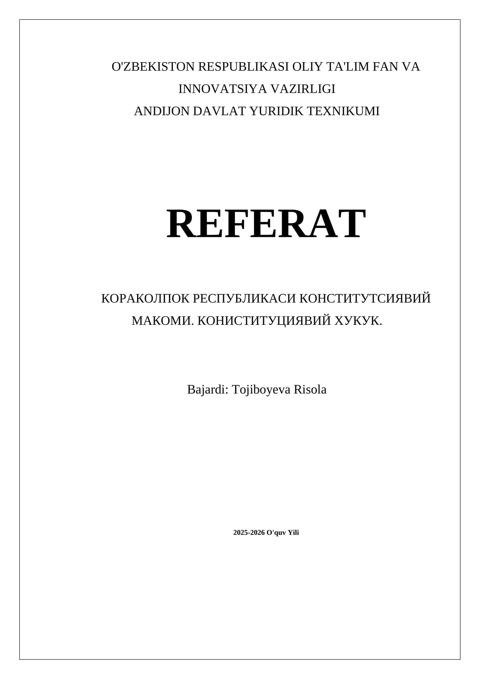 КОРАКОЛПОК РЕСПУБЛИКАСИ КОНСТИТУЦИЯВИЙ МАКОМИ. КОНИСТИТУЦИЯВИЙ ХУКУК
