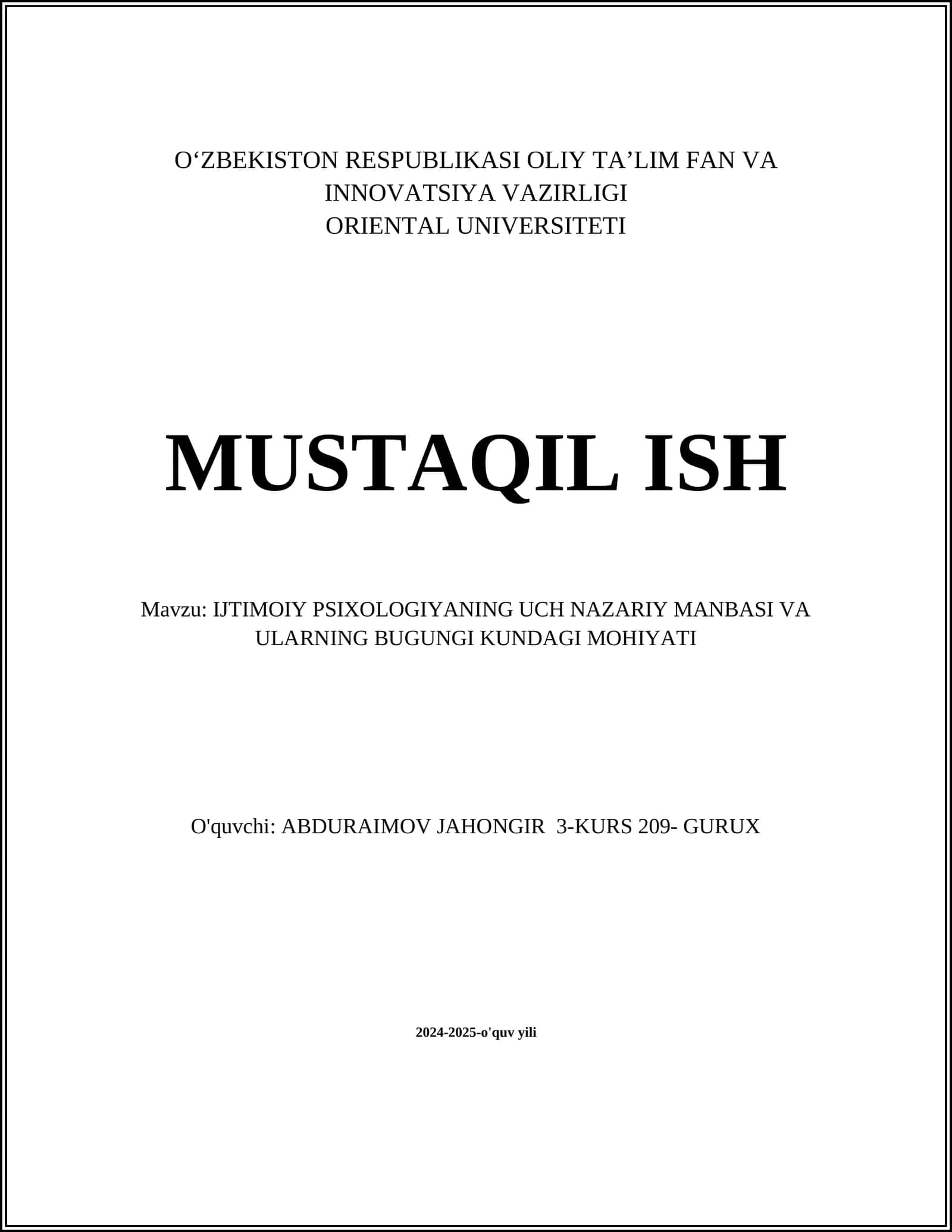 IJTIMOIY PSIXOLOGIYANING UCH NAZARIY MANBASI VA ULARNING BUGUNGI KUNDAGI MOHIYATI