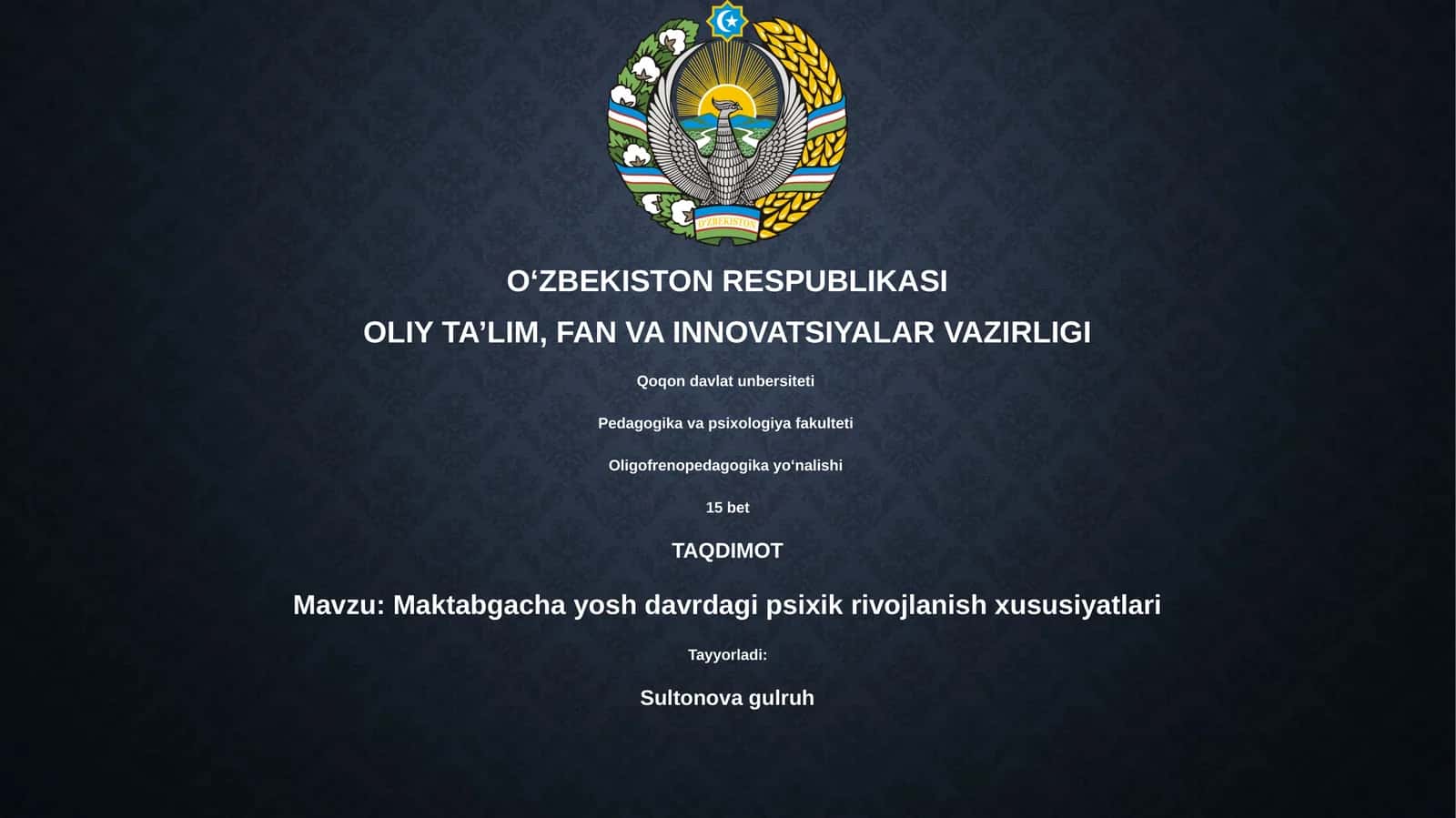 Maktabgacha yosh davrdagi psixik rivojlanish xususiyatlari