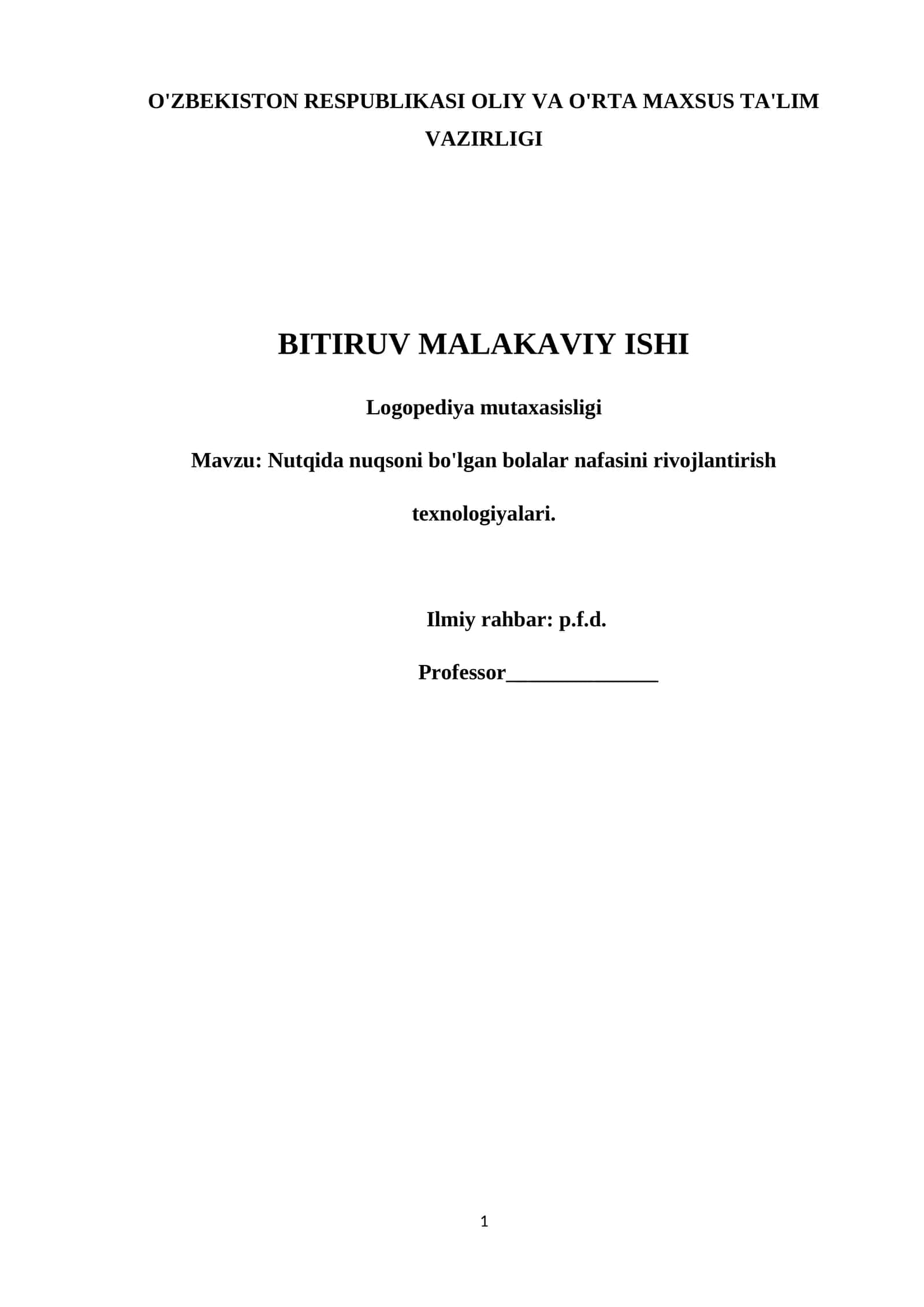 Nutqida nuqsoni bo'lgan bolalar nafasini rivojlantirish texnologiyalari