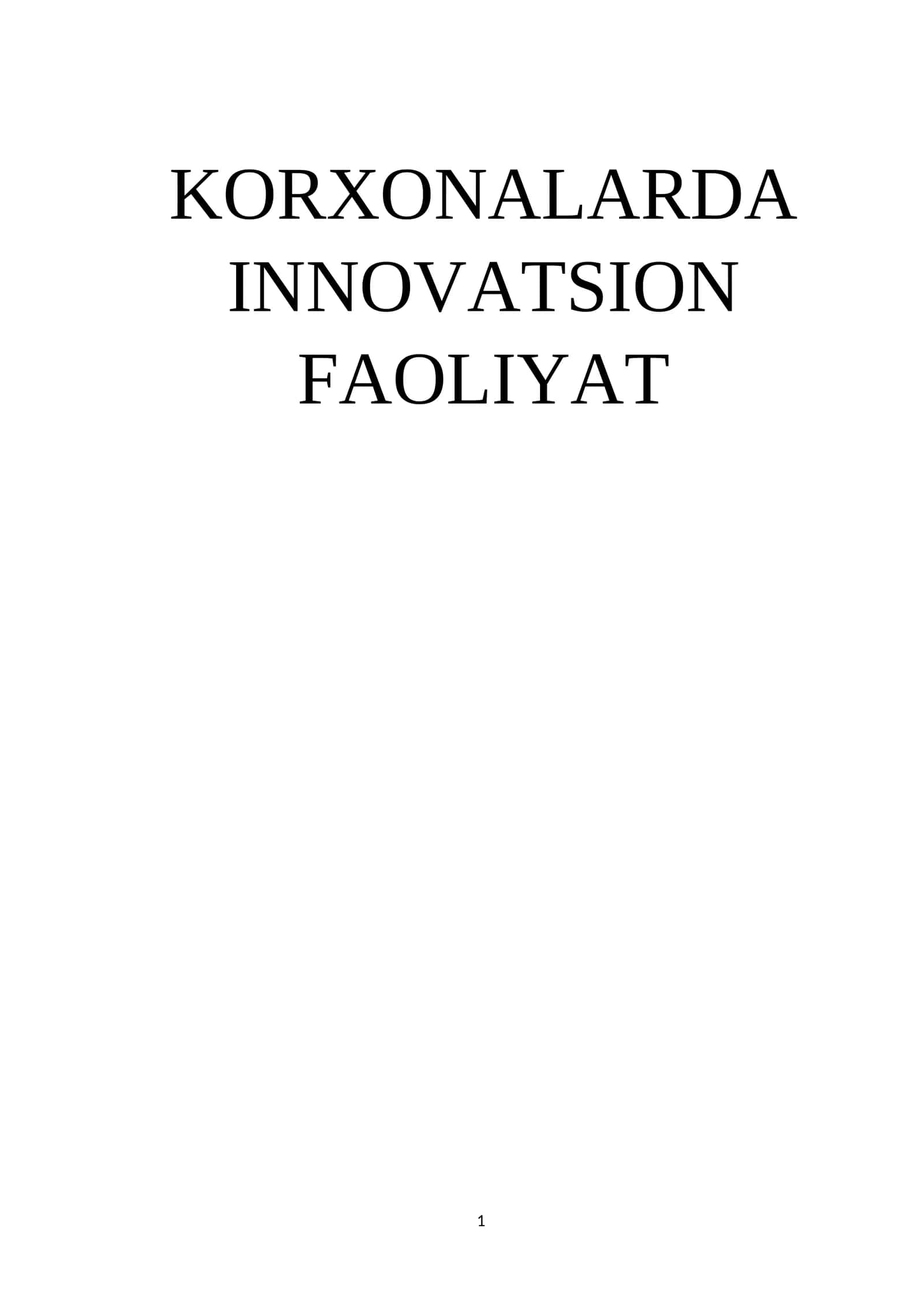 KORXONALARDA INNOVATSION FAOLIYAT
