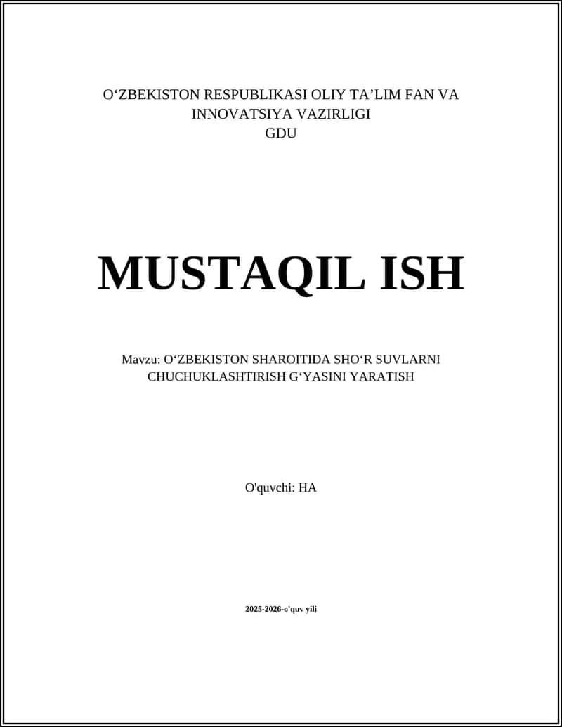 O‘ZBEKISTON SHAROITIDA SHO‘R SUVLARNI CHUCHUKLASHTIRISH G‘YASINI YARATISH