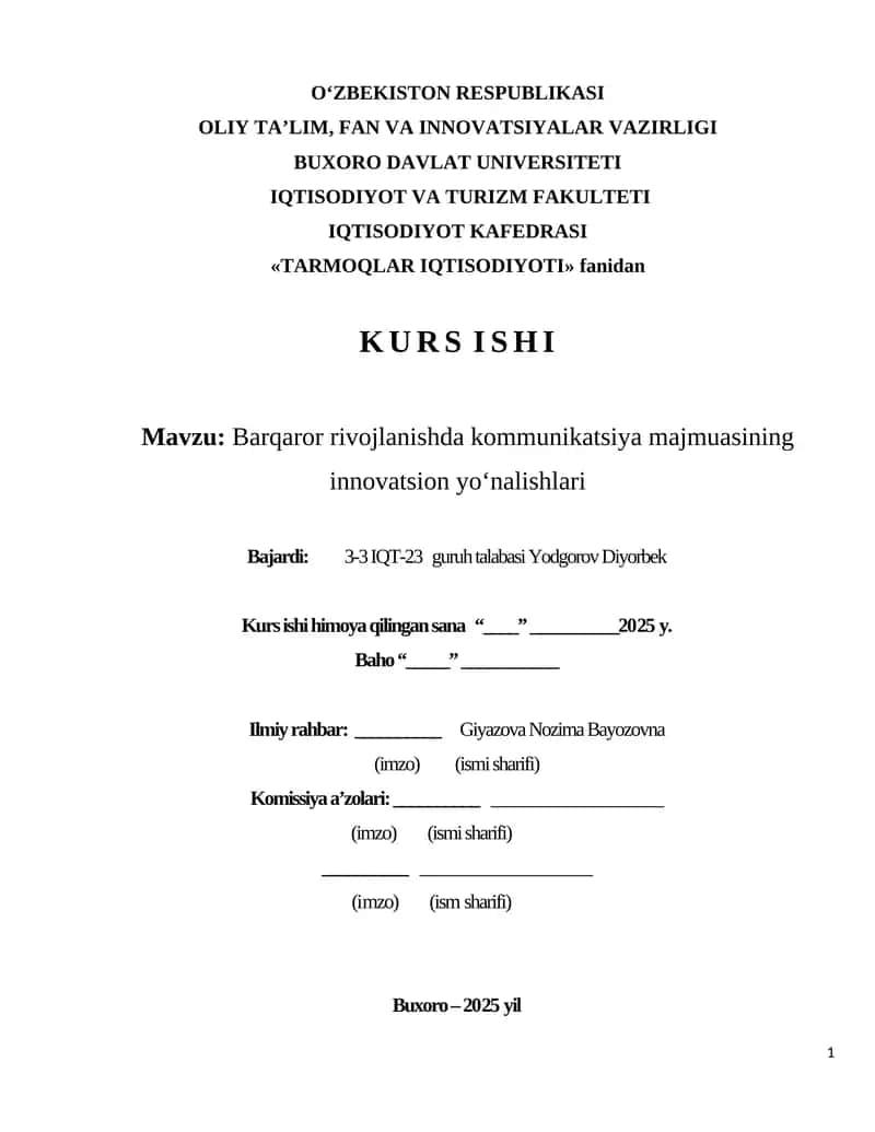 Barqaror rivojlanishda kommunikatsiya majmuasining innovatsion yo‘nalishlari