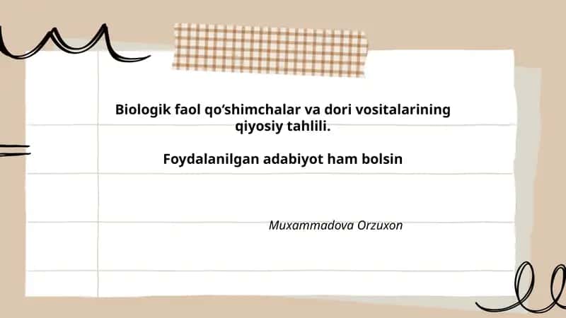 Biologik faol qo‘shimchalar va dori vositalarining qiyosiy tahlili