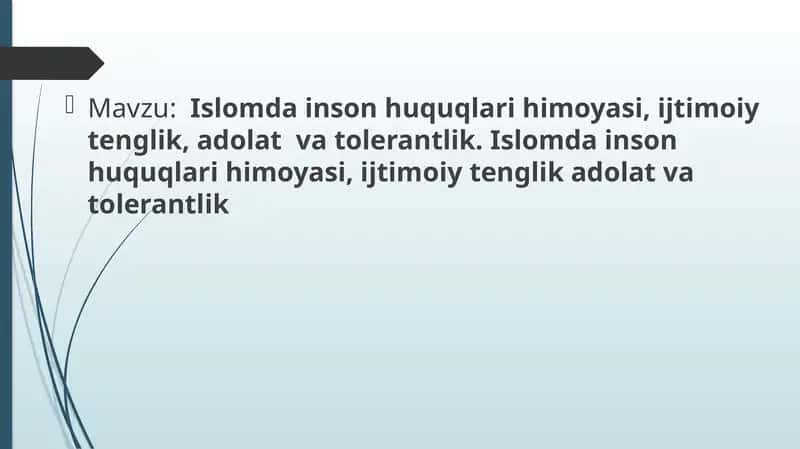 Islomda inson huquqlari himoyasi, ijtimoiy tenglik, adolat va tolerantlik. Islomda inson huquqlari himoyasi, ijtimoiy tenglik adolat va tolerantlik