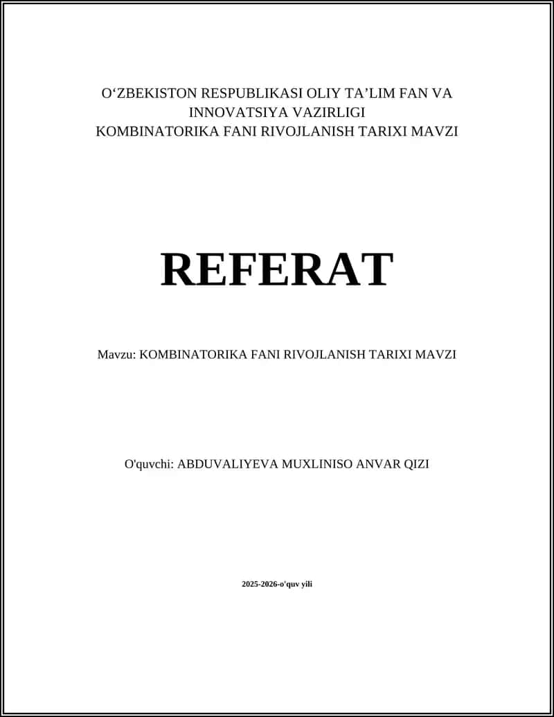 KOMBINATORIKA FANI RIVOJLANISH TARIXI MAVZI