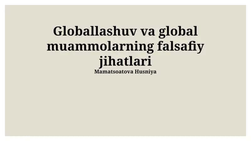 Globalizatsiya va kelajak falsafasi