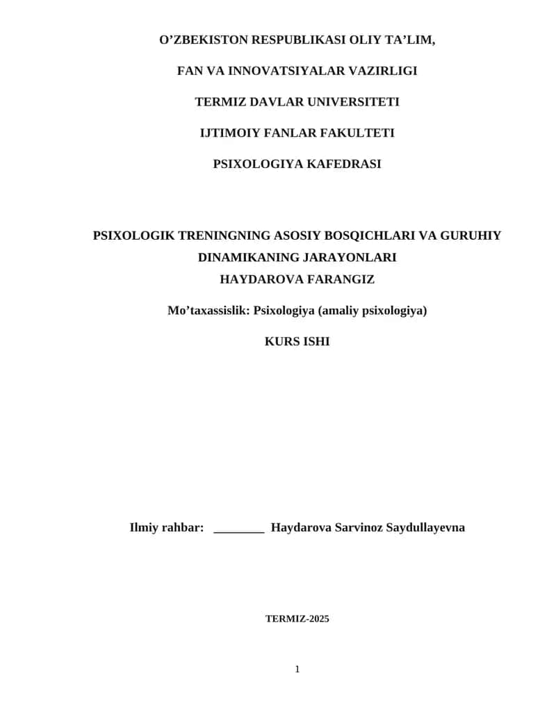 Psixologik Treningning Asosiy Bosqichlari va Guruhli Dinamika